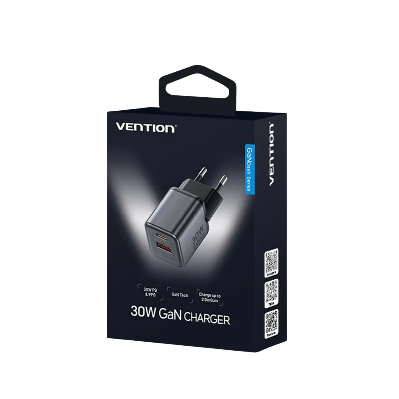 Vention 2-Port GaN Charger 30W USB-C + 18W USB-A, EU Plug - Image 3