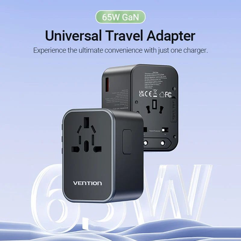 Vention 3-Port USB (C + C + A) GaN Universal Travel Adapter - Image 2