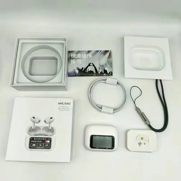 A9 Pro ANC Touch Screen Display Earbuds – White Color - Image 2