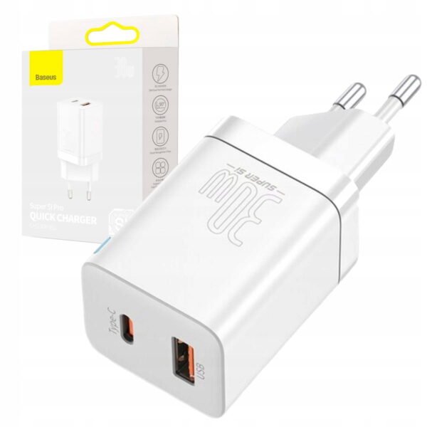 Baseus Super Si Pro Quick Charger 30W (C+U) – White Color - Image 2