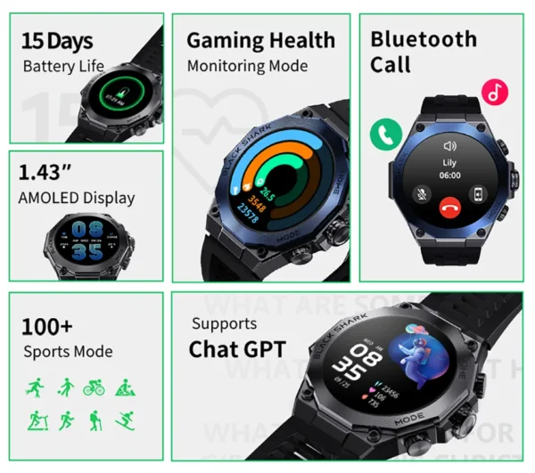 Black Shark S1 Pro Smart Watch – Blue Color - Image 2