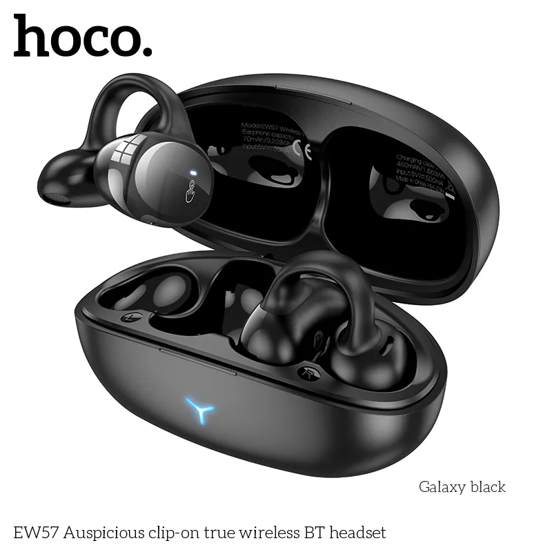HOCO EW57 Clip-on True Wireless Bluetooth Earphone – Black Color