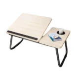 Tiltable And Foldable Double Head Laptop Table- Wood Color