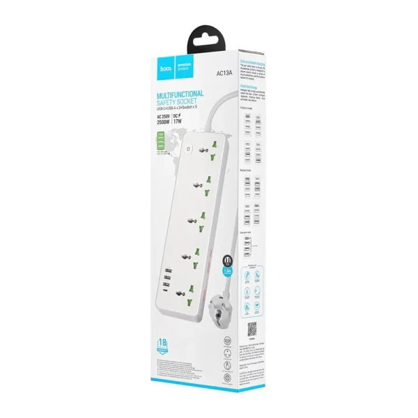 HOCO AC13A Talento 5-Position Socket (1C3A) (EU) – White Color - Image 2