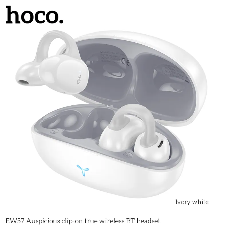 HOCO EW57 Clip-on True Wireless Bluetooth Earphone – White Color