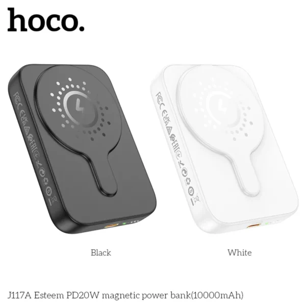 HOCO J117A magnetic wireless fast charging Power bank 10000mAh – White Color - Image 2