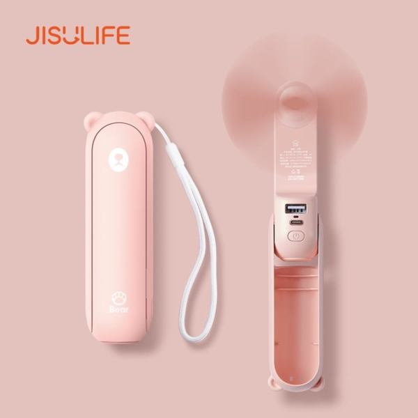 JISULIFE F8X Mini Fan Portable Fan & Power Bank (Upgrade Version)- Pink Color - Image 2