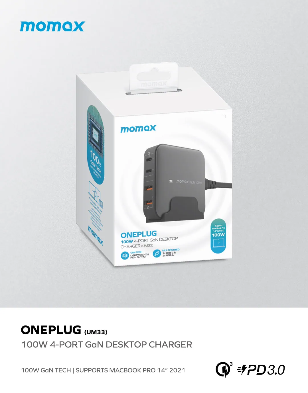 Momax ONEPLUG 100W 4-Port GaN Desktop Charger (UM33) - Image 2