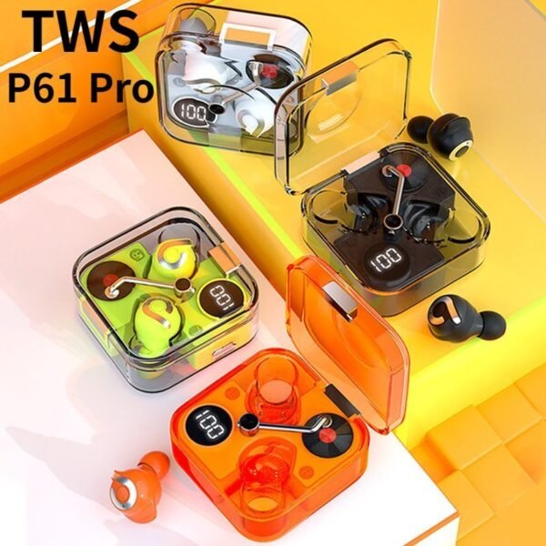 P61 Pro Transparent TWS Earbuds – Random Color - Image 2
