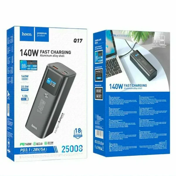 HOCO Q17 Power bank Electric PD140W 25000mAh – Black Color - Image 2