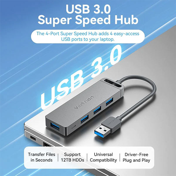 Vention CHLBD 4-Port USB 3.0 Hub with Power Supply - Image 2