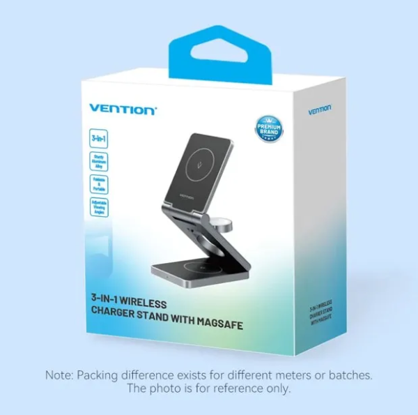 Vention FGFH0 3-in-1 15W Foldable MagSafe Wireless Charger Stand - Image 2