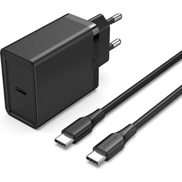 Vention FAHWF-EU 1-port 25W USB-C Wall Charger with USB-C Cable EU-Plug – Black