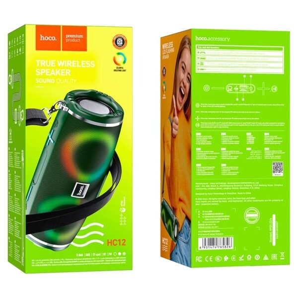 Hoco HC12 RGB Wireless Bluetooth Speaker – Dark Green Color - Image 2