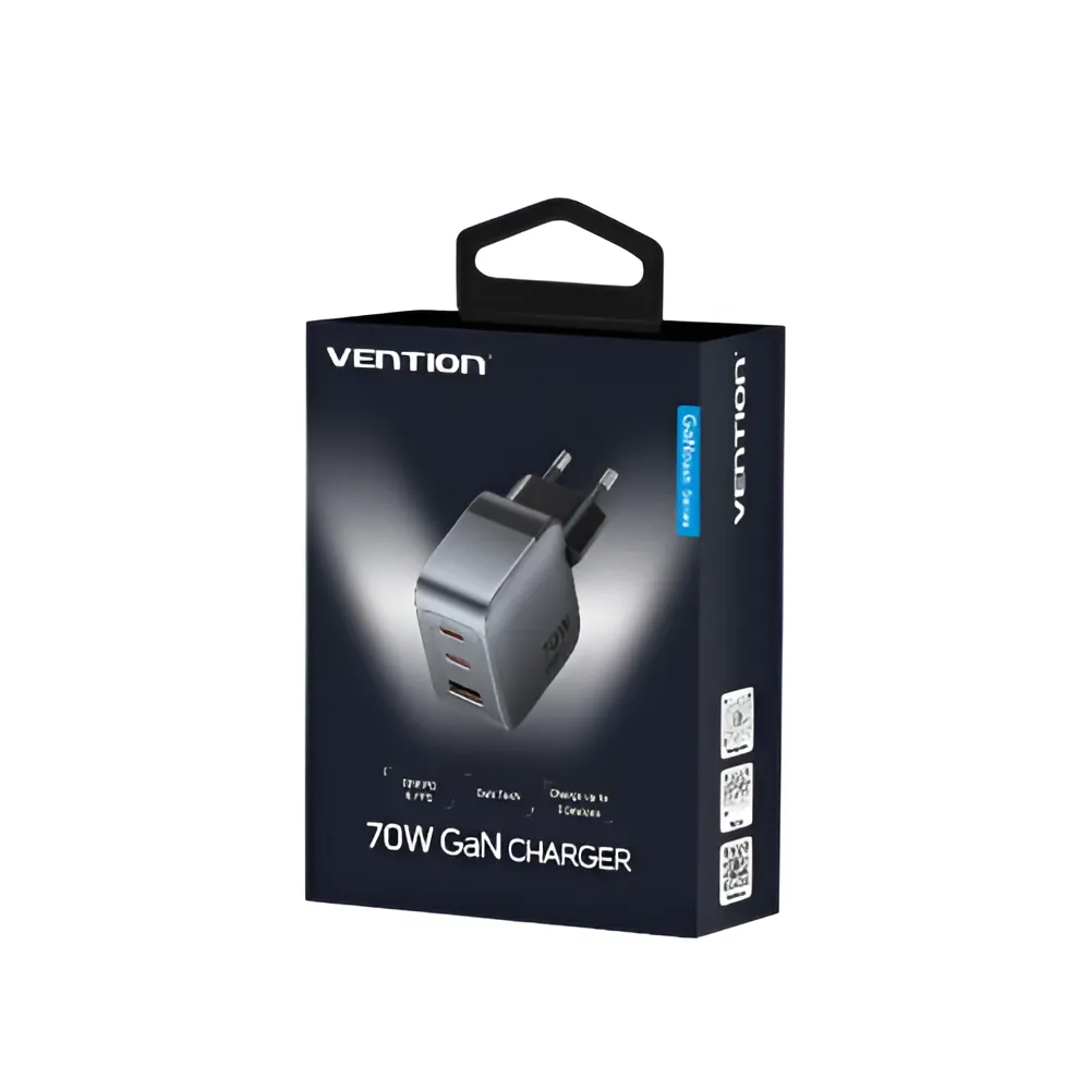 Vention 3-Port GaN USB-C & USB-A Charger 70W, EU Plug - Image 2