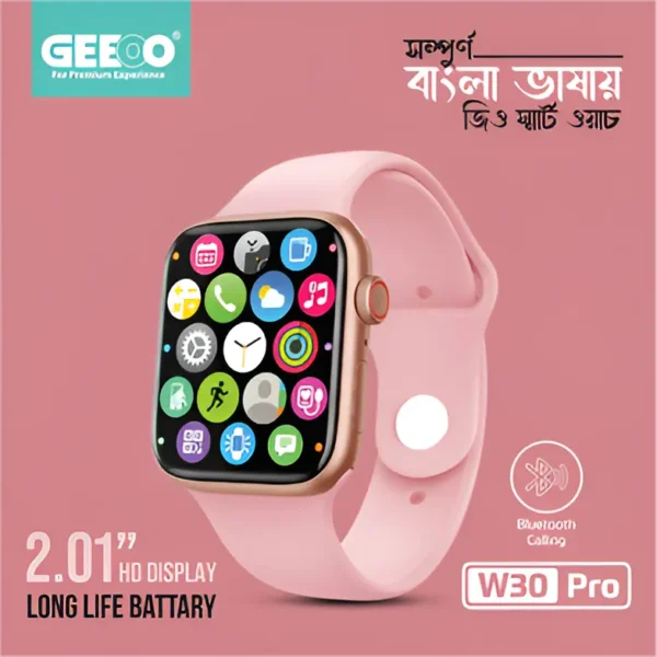 Geeoo W30 Pro Bluetooth Calling Smart watch – Pink - Image 2