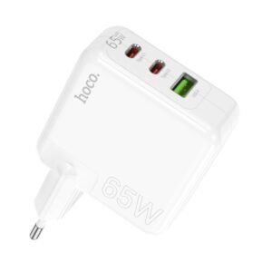 Hoco C115A Fast Type – C Charging Adapter 65W 3 Port (2 type-C + USB Port) – White Color