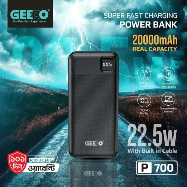 Geeoo P700 20,000mAh 22.5W Power Bank with Type-C & Lightning Cable - Image 2